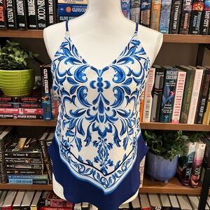 Blue and White Floral Tank Top